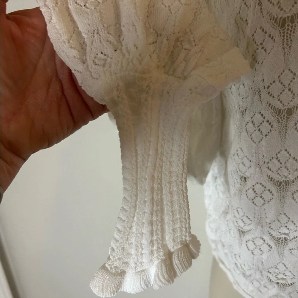Zara white, long sleeve lace-like women's top size S
